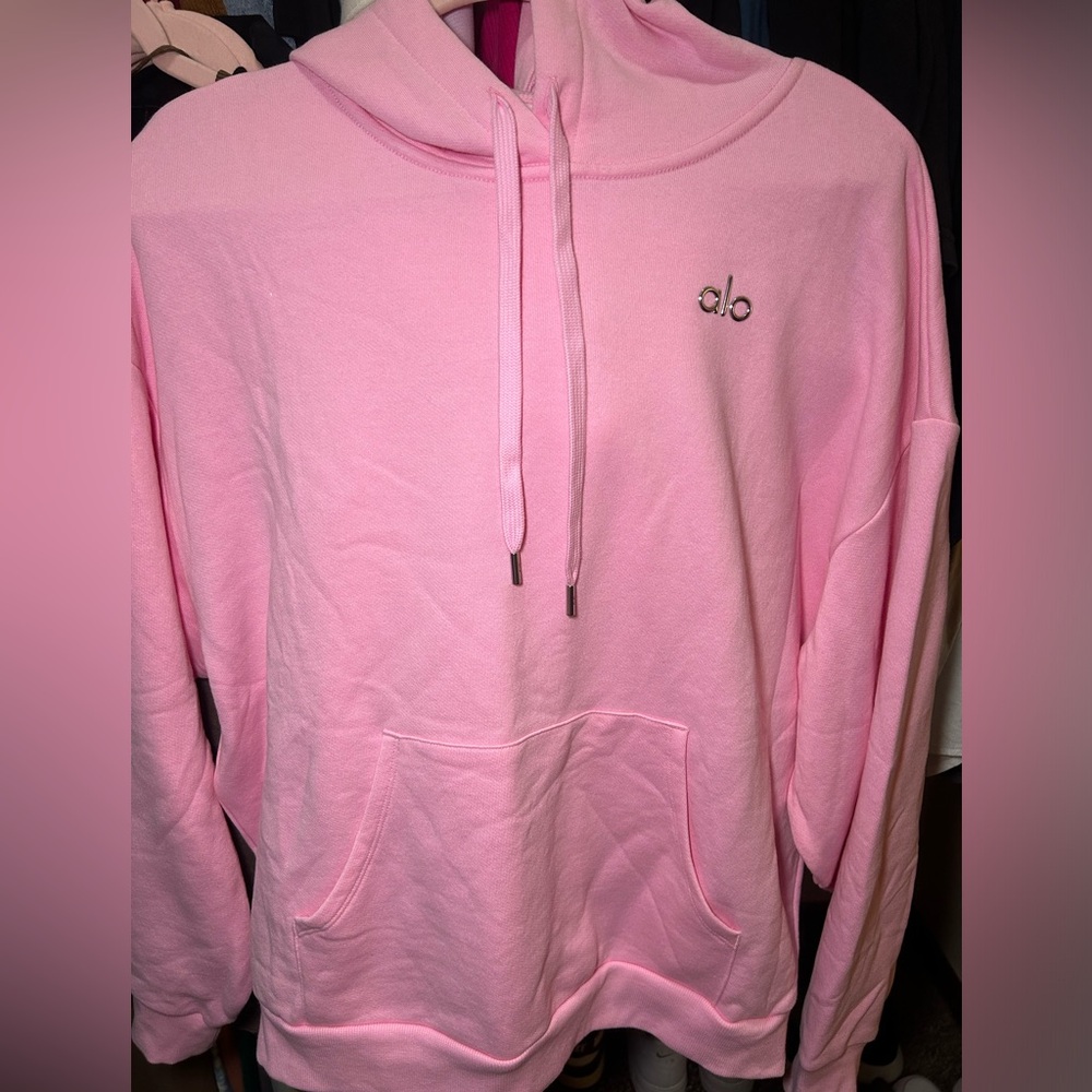 ALO Yoga Pink Cowl Neck Pullover Hoodie